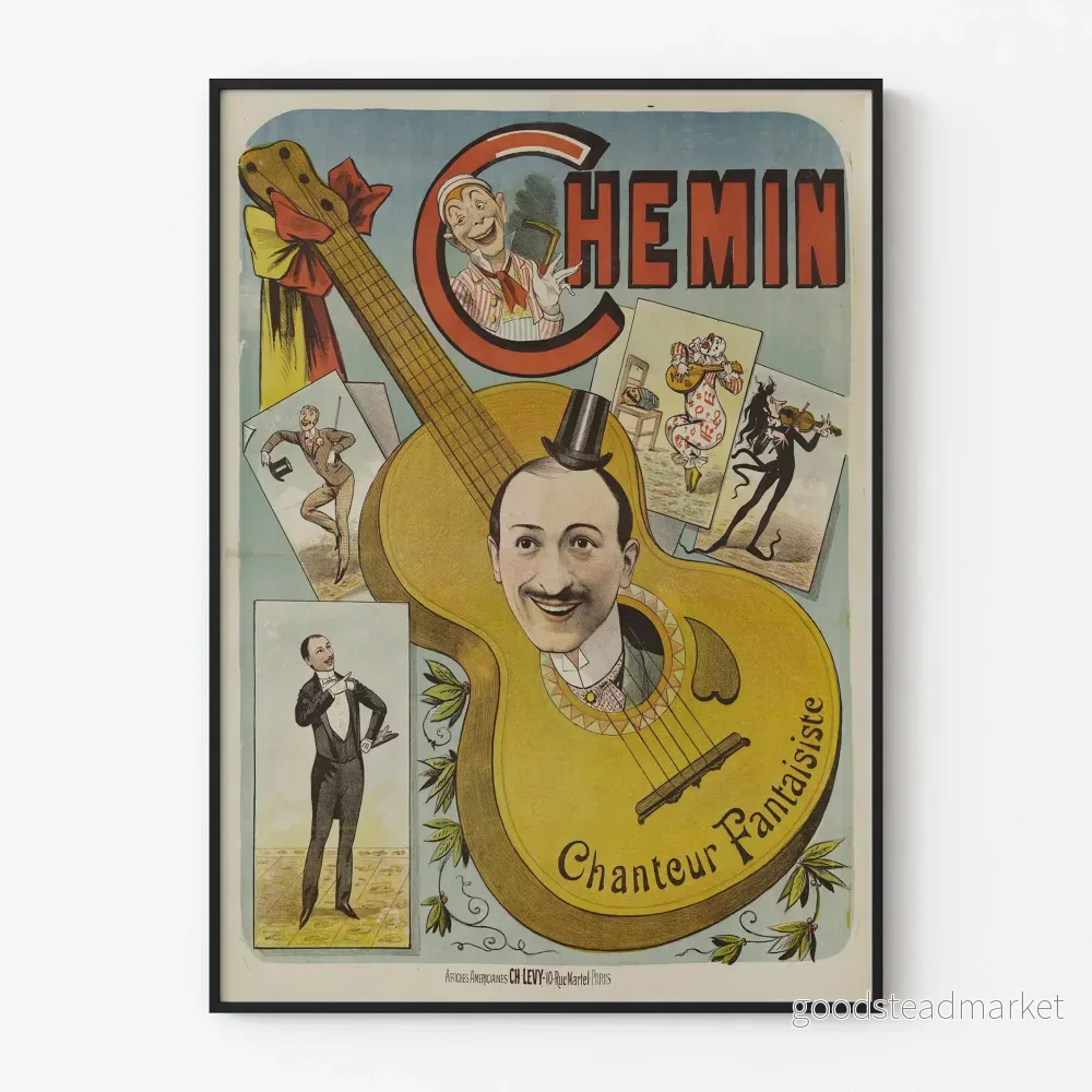 Vintageposter Chemin Chanteur Fantaisiste väggdekoration retro