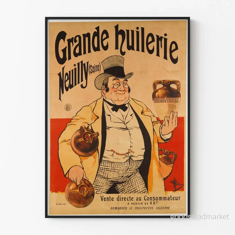 Vintageposter för stora Huilerie Neuilly (Seine) för väggdekoration