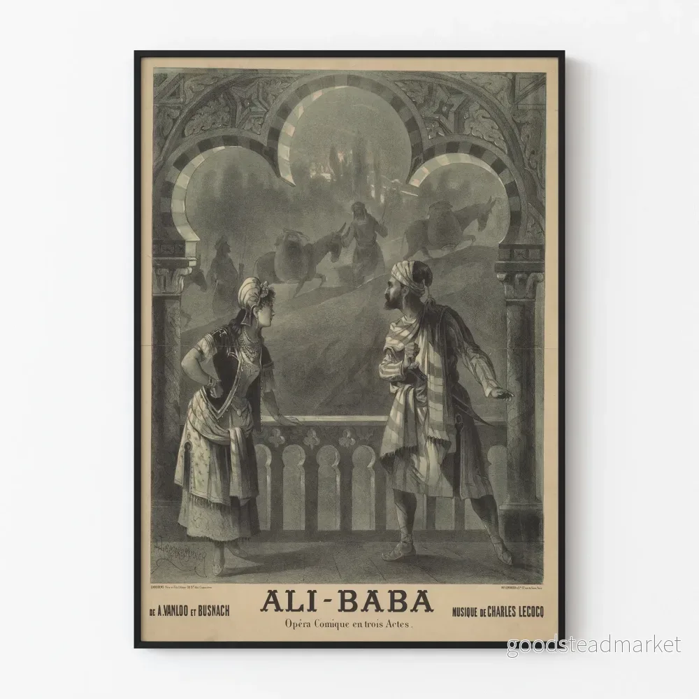 Gammal poster av Ali-Baba, komisk opera av Charles Lecocq Gammal poster av Ali-Baba, komisk opera av Charles Lecocq