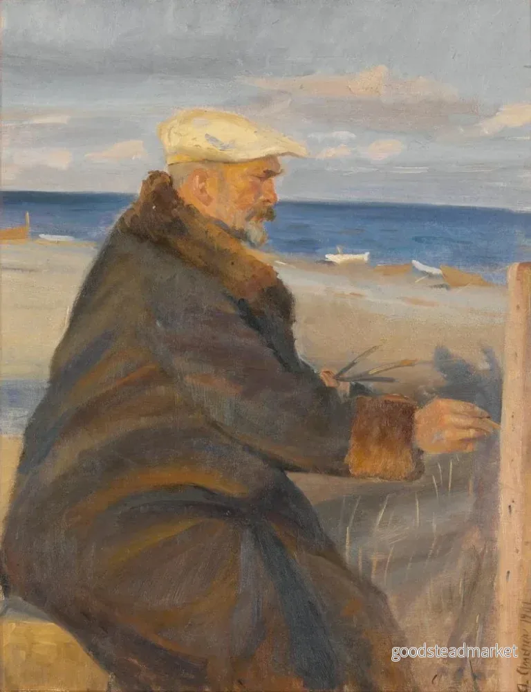 Målning Michael Ancher som målar vid stranden - Anna Ancher | Konsttryck - Bild 2