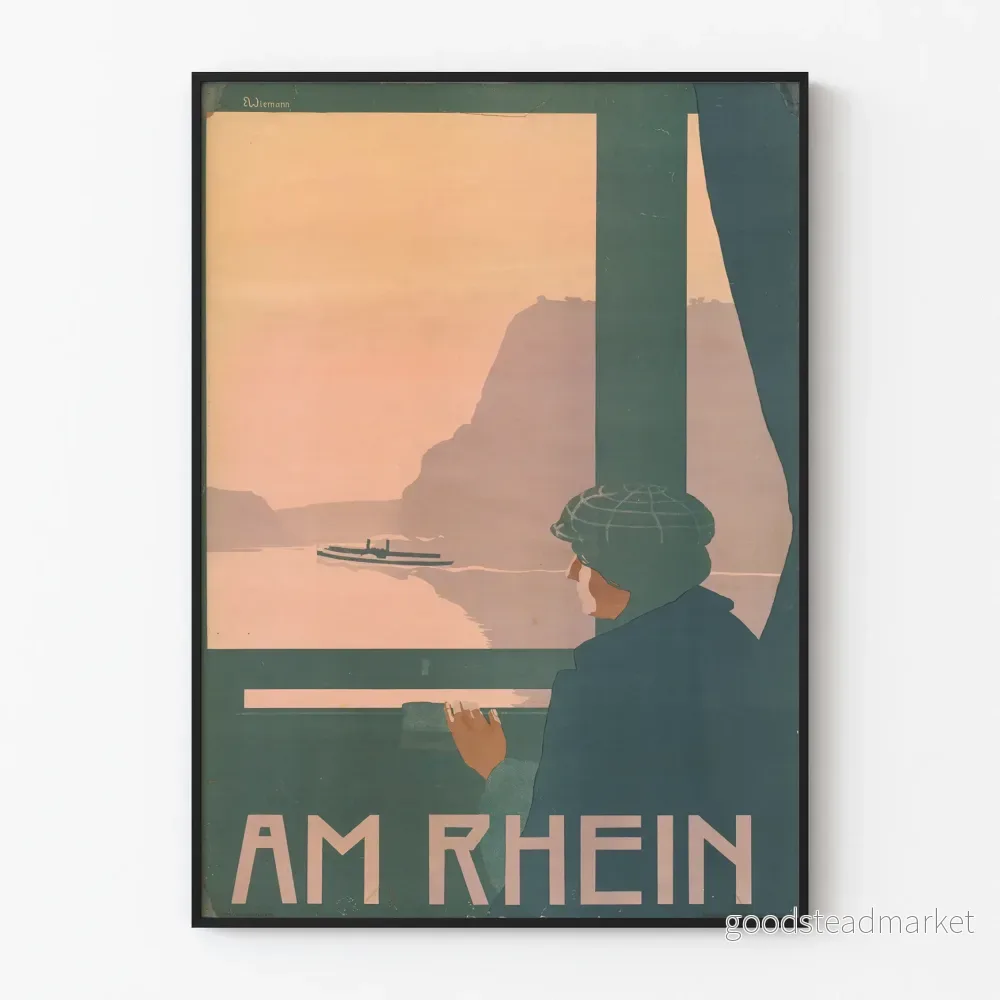 Vintage affisch väggdekoration Am Rhein 1897