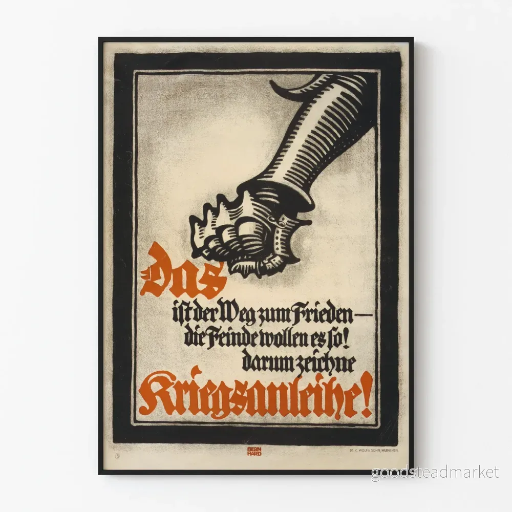 Propagandaposter för kriget - Illustration av järnhand och tysk text