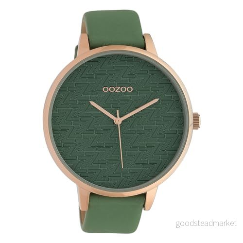 Oozoo moderiktig damklocka med läderband kvarts klassisk 45 mm bälte Grün 8719929015164