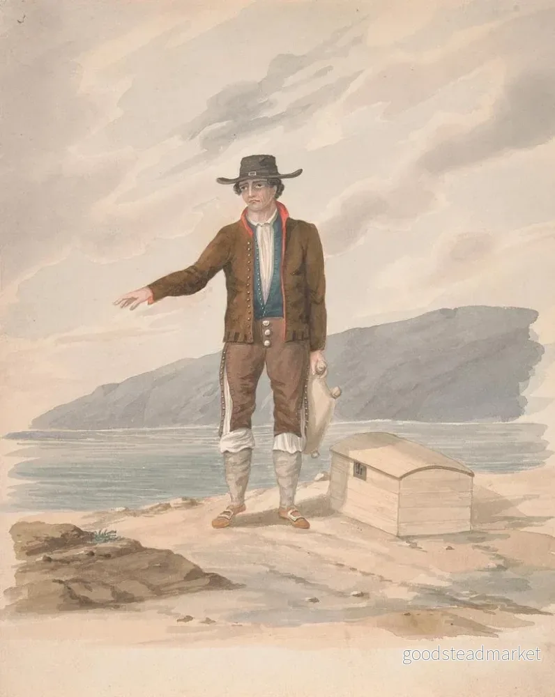 Målning av en man stående på stranden - Alfred Diston | Konsttryck - Bild 2