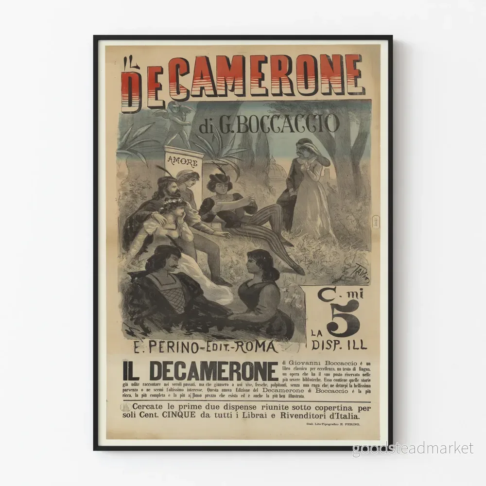 Vintageposter Il Decamerone av G. Boccaccio - Väggdekoration för klassisk litteratur