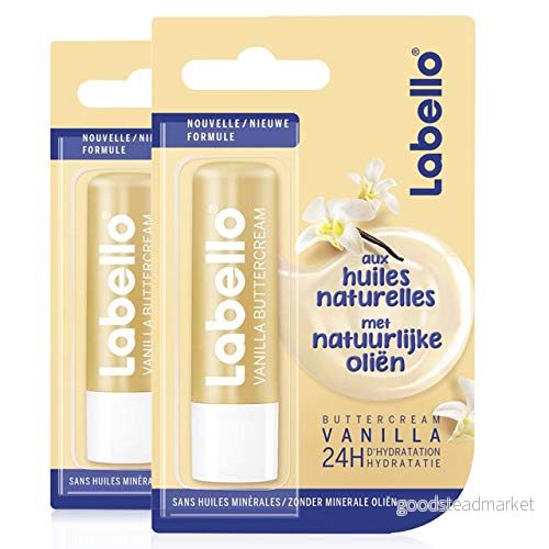 NIVEA Labello vanilj smörkräm (2 x 5,5 ml), läppbalsam berikad med naturliga oljor, läppvård långvarig återfuktning i 24 timmar 4005900547521