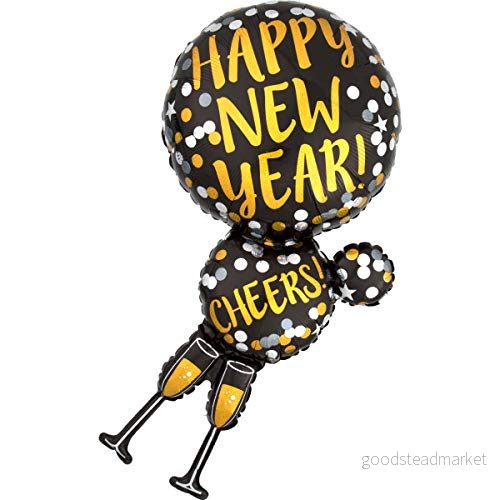 amscan 3425201 Folieballong Supershape Happy New Year glas, svart/guld 26635342520