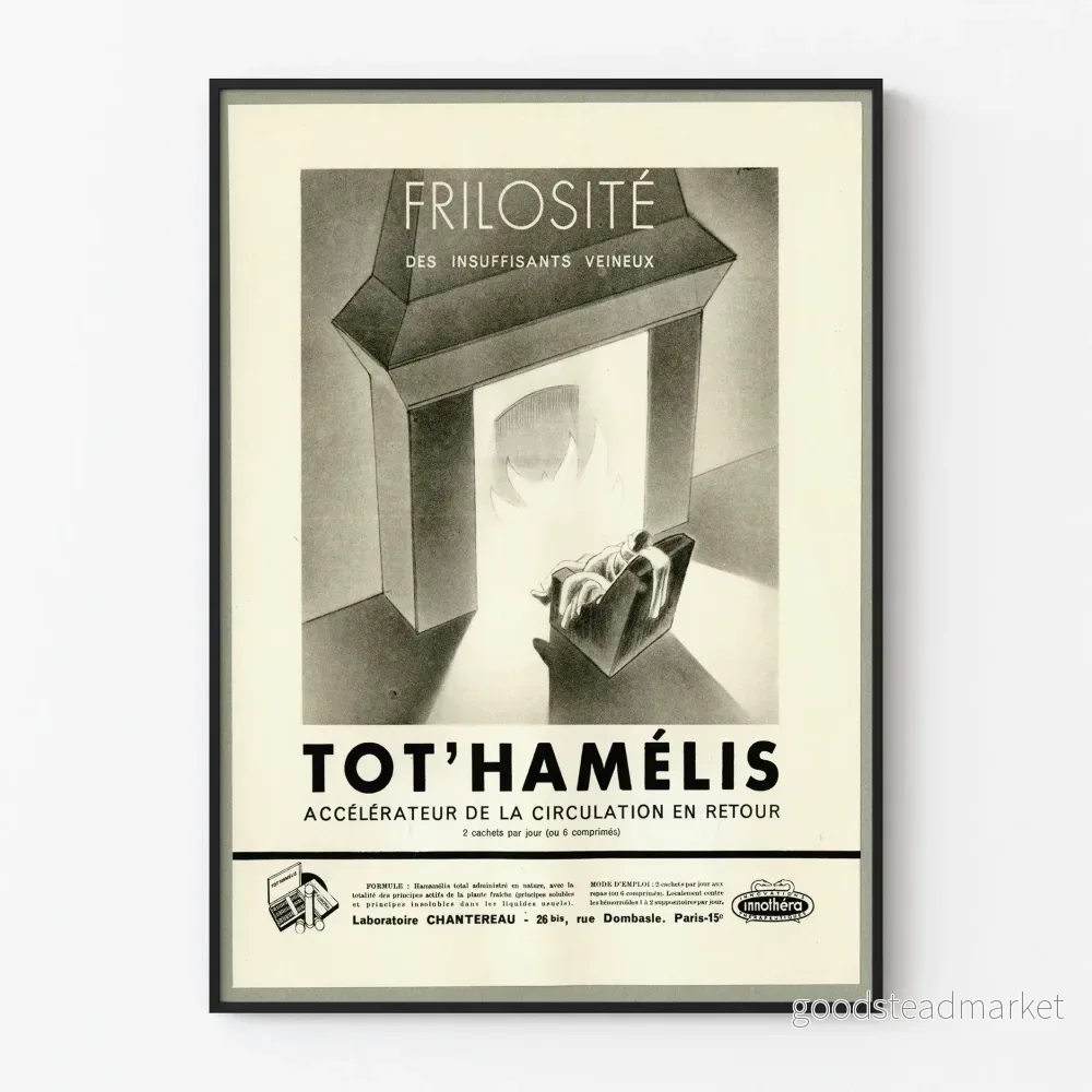 Vintage medicinsk poster TOT'HAMÉLIS - Retro väggdekoration