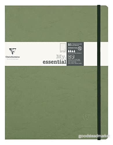 Clairefontaine 794433C Collection Age Bag Un Carnet Élastiqué Cousu My.Essential Vert B5 19x25 cm 192 Pages Numérotées DOT Papier Ivoire 90 g Couverture Carte Lustrée Grain Cuir 3329687944337