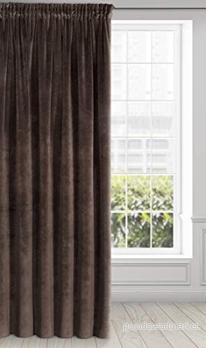 Eurofirany RIA Mörkläggningsgardin, Ogenomskinlig, Satänggardin med Gardintejp 1st. Extra Lång Gardin, Elegant, Vanlig, Vardagsrum, Sovrum, Densitet 290 g/m², 140x270 cm, Brun 5903571037428