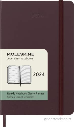 Moleskine 12 Monate Wochen Notizkalender 2024, Pocket/A6, 1 Wo = Seite, Rechts Linierte Fester Einband, Burgundrot 8056598857115