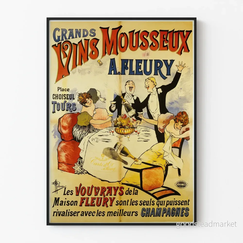 Vintageposter för stora mousserande viner på Fleury – Retro väggdekoration