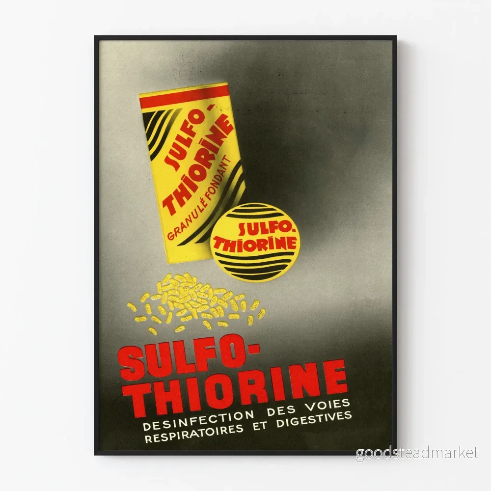 Vintageposter för Sulfo-Thiorine för desinfektion av luftvägar och matsmältningssystem