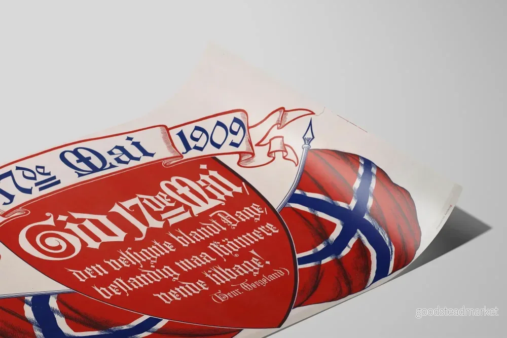 Vintageposter 17 maj Norge 1909 med vapen och flaggor - Bild 2