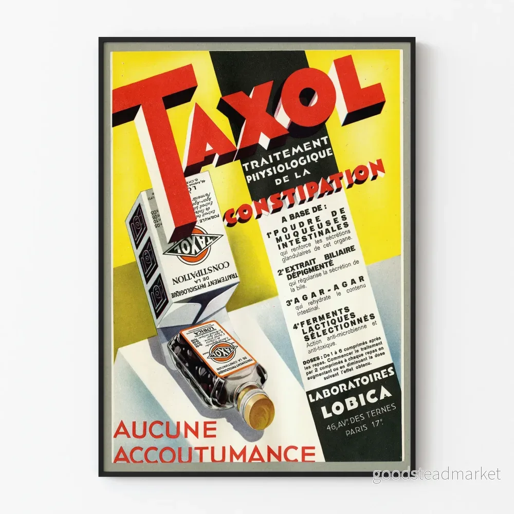 Vintage reklamposter för Taxol-behandling mot förstoppning