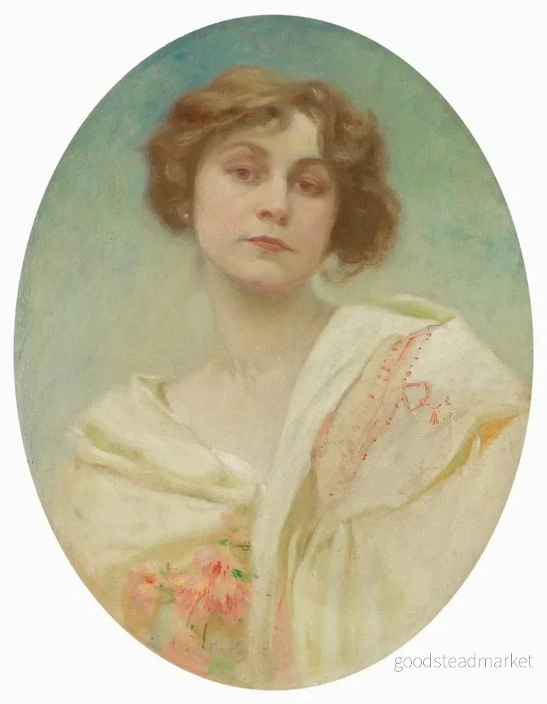 Målning porträtt av en ung kvinna i folkloristisk dräkt - Alphonse Mucha | Konsttryck - Bild 2