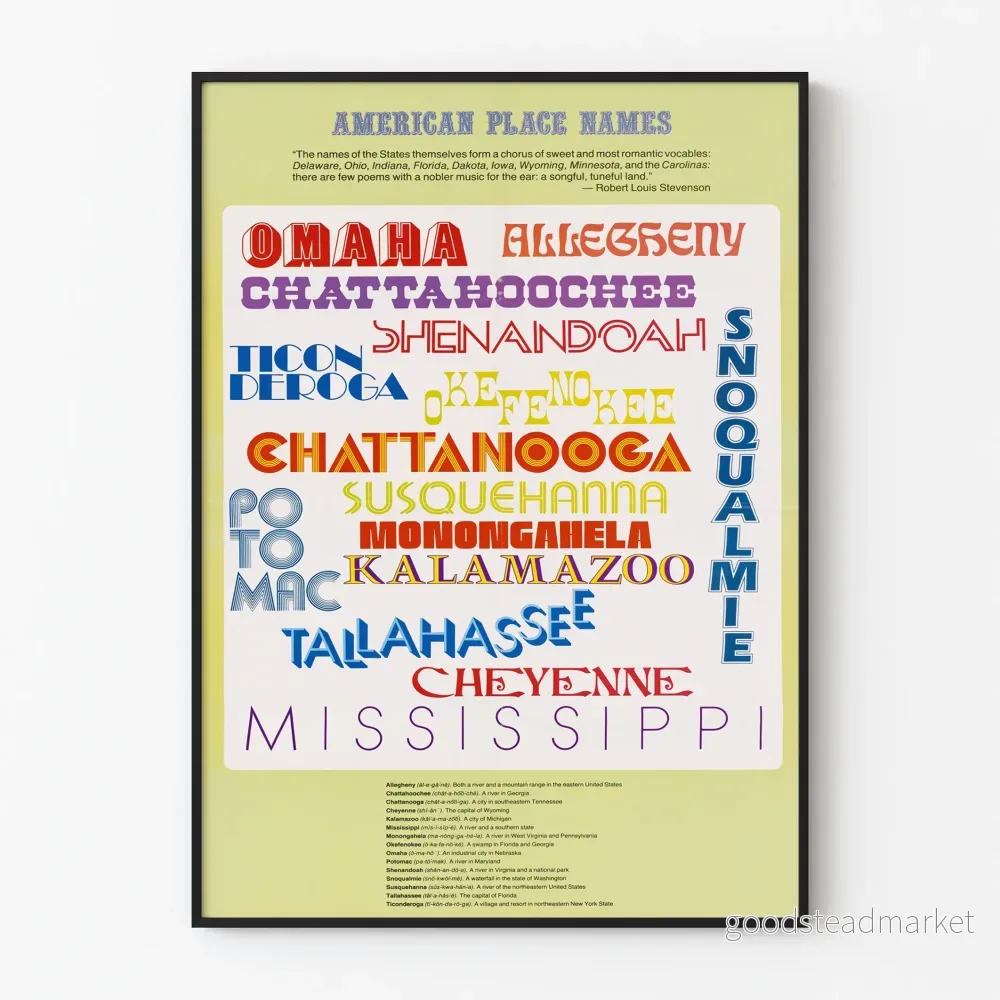 Dekorativ poster med namnen på amerikanska platser Dekorativ poster med namnen på amerikanska platser