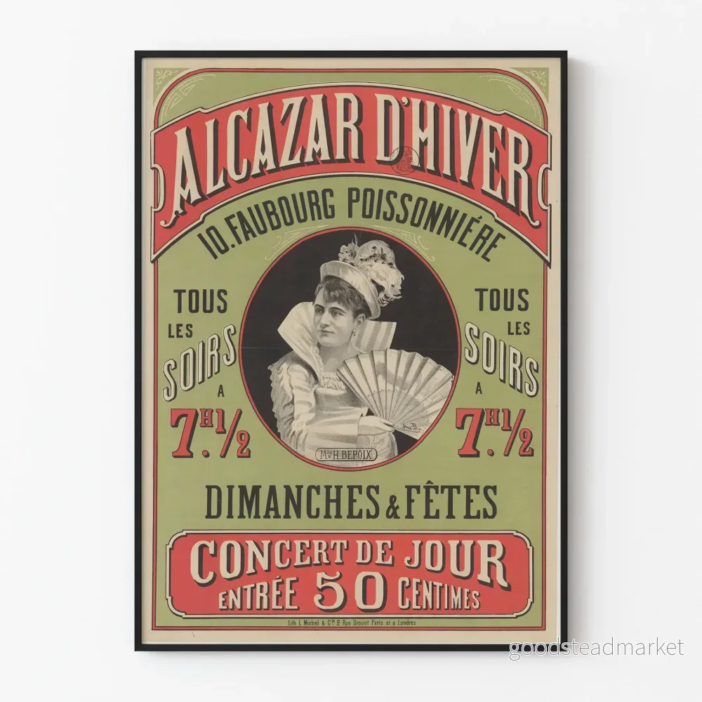Vintageposter av Alcazar d'Hiver med Mlle Bepoix
