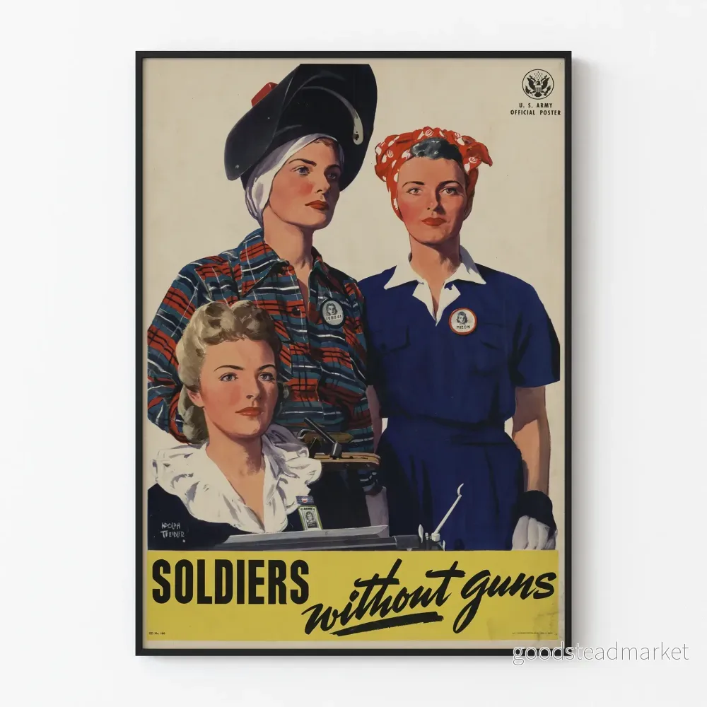 Vintageposter Soldater utan vapen – patriotisk väggdekoration Vintageposter Soldater utan vapen – patriotisk väggdekoration