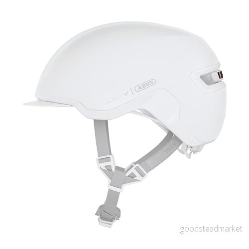 ABUS Urban Helmet HUD-Y – med magnetiskt, uppladdningsbart LED-bakljus & klickfäste cool cykelhjälm för vardagsbruk män och kvinnor ren vit, storlek S 4003318909467