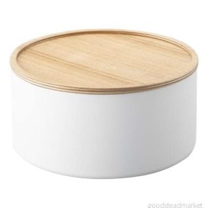 YAMAZAKI 5803 RIN förvaringsbehållare med lock, rund, djup, vit, stål/trä, minimalistisk design, 22 x 11 cm (L B H) 4903208058032 YAMAZAKI 5803 RIN förvaringsbehållare med lock, rund, djup, vit, stål/trä, minimalistisk design, 22 x 11 cm (L B H) 4903208058032