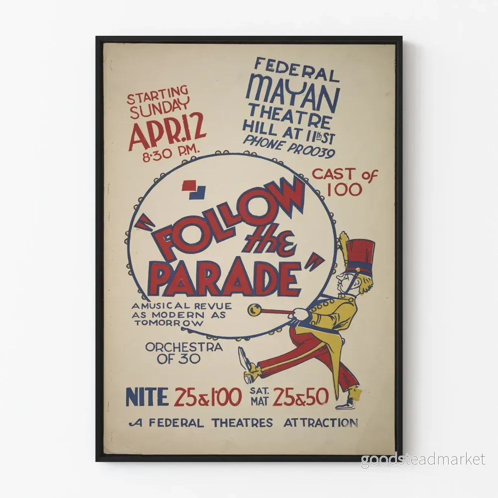 Vintageposter Follow the Parade väggdekoration Artem Legrand