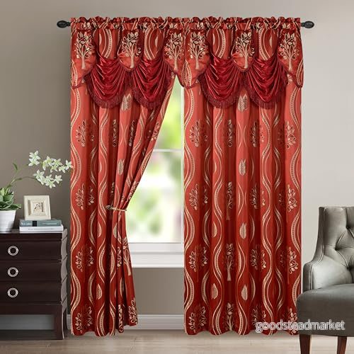Elegant komfort lyxig vacker gardinpanel set med bifogad kappa och baksida 137 cm x 213 (set 2), vinröd 88234249358