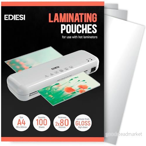 Ediesi, a4 plastfodral/förpackning med 100 lameller/plaster/genomskinliga ark/lamineringsfilm/blank finish 8436599031125