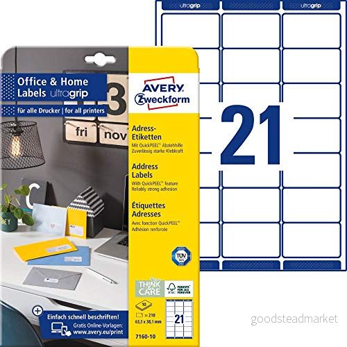 Avery Zweckform LR3655 10 Recycling etiketter (20 adresslappar, 210 x 148 mm på A4, 100% återvunnet gammalt papper, tryckta förseglade etiketter, självhäftande DHL) blad, naturlig vit 4004182371602