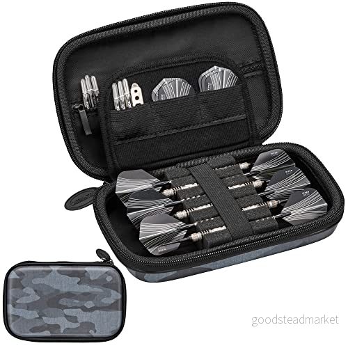 Casemaster Sentinel 6 dartfodral, rymmer extra tillbehör, spetsar, axlar och flygningar, kompatibel med stålspets mjuka spetspilar, vattenbeständigt tactech skal, Svart kamouflage, 719265561606