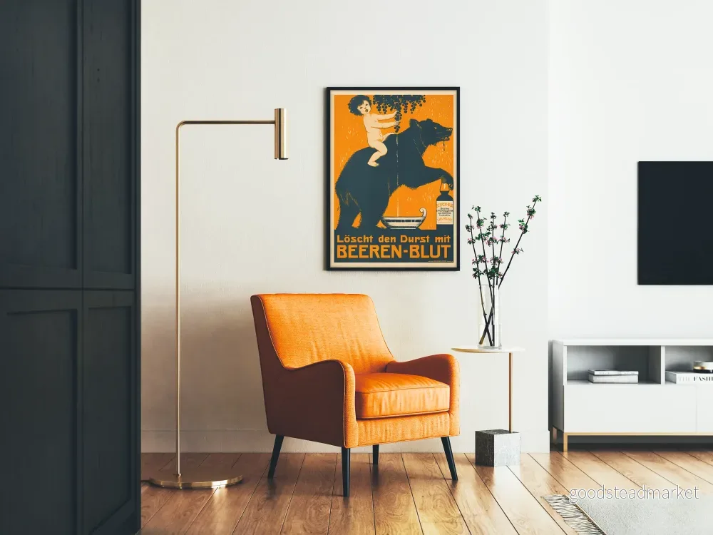 Vintageposter med nalle och barn - Beeren-Blut Naturliga Dryck - Bild 2