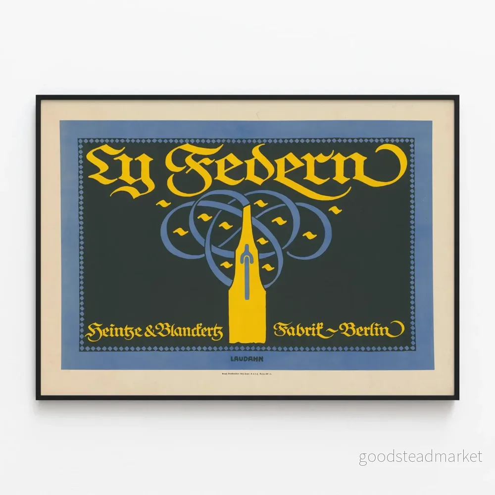 Vintageposter Heintze & Blanckertz Berlin Ly Federn