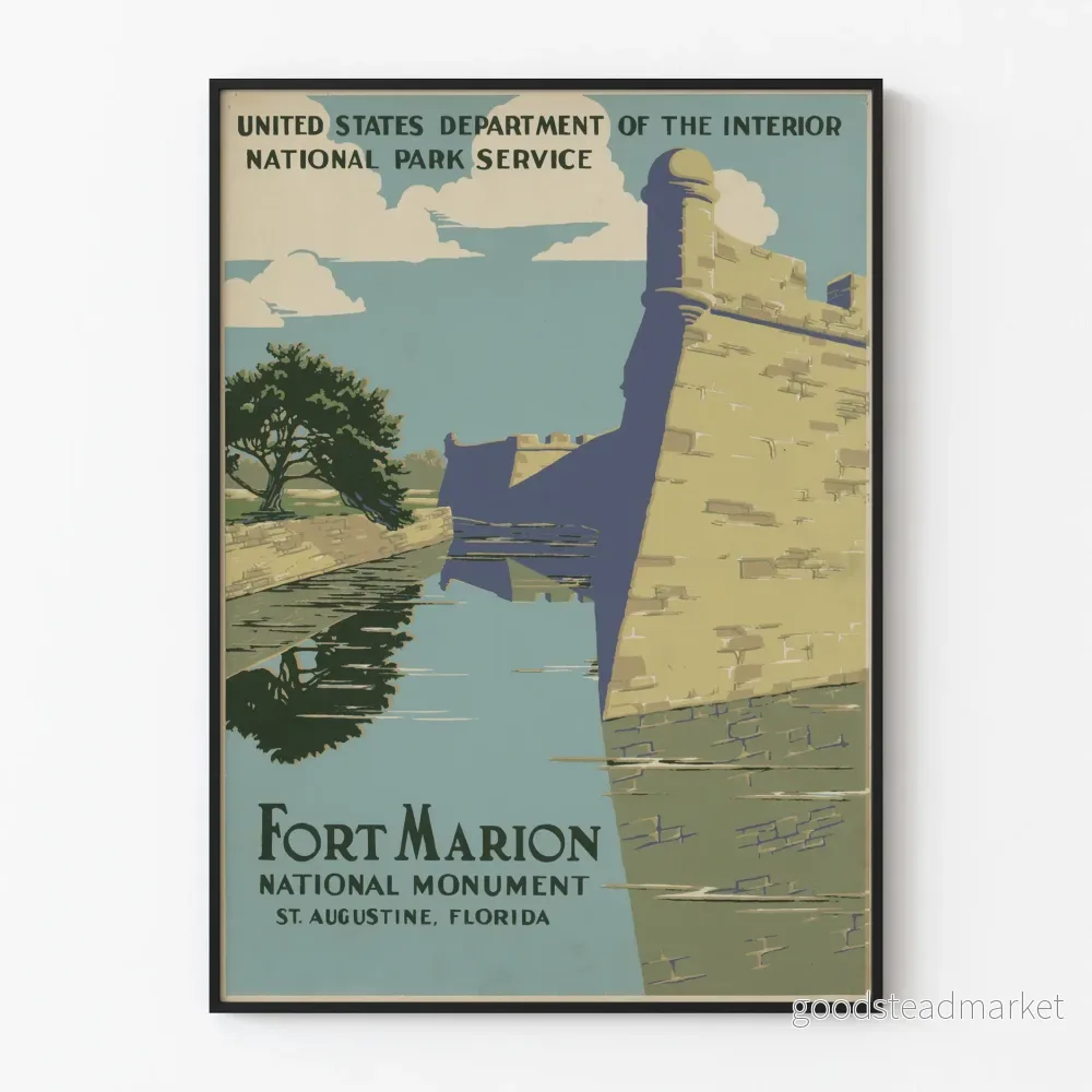 Dekorativ poster av Fort Marion Nationalmonument, Florida, vintage Dekorativ poster av Fort Marion Nationalmonument, Florida, vintage