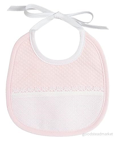 Filet Liten rosa pastillmönster mjuk tyghaklapp med canvasficka för broderi, perfekt nyfödda och tidiga månader, tillverkad i Italien, 8055727212177