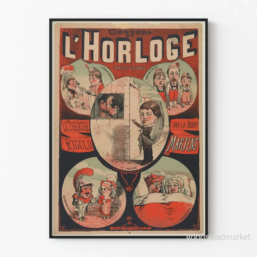 Vintageposter av Konserten vid Klockan på Champs Élysées av Troupe Martens