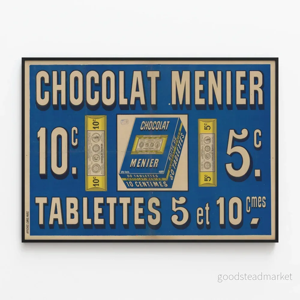 Vintageposter Chocolat Menier Bordstabletter 5 och 10 centimes