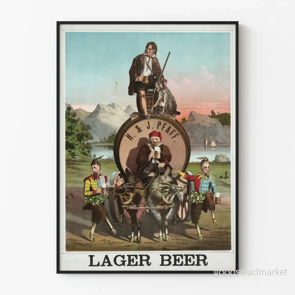 Vintageposter för Lager Beer med figurer och getter