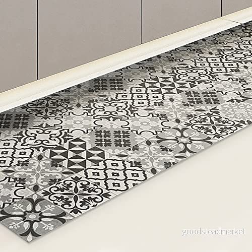 CREARREDA Köksmatta 120 x 50 cm Kakel Grå Vinyl Slip och tvättbar Kökspentry, 100% tillverkad i Italy, 83519 8014093835199