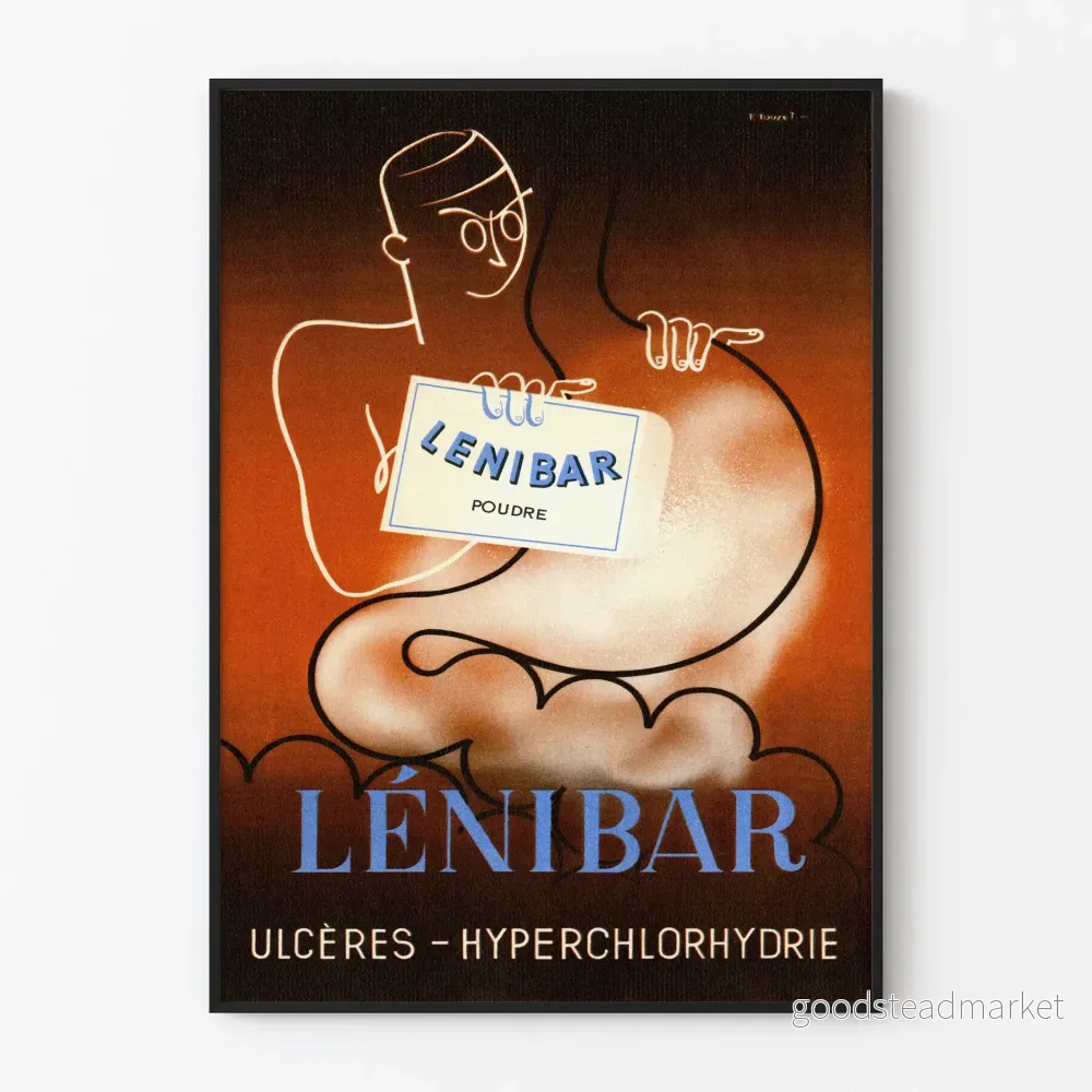 Vintage reklamposter för Lenibar - Retro medicinsk väggdekoration