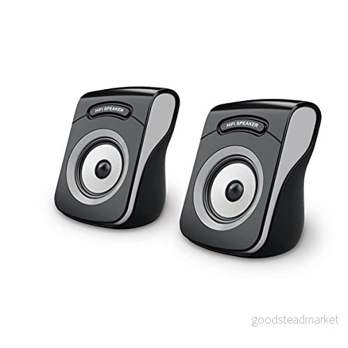 APM USB 2.0 trådbundna högtalare, duo PC tydligt och högkvalitativt ljud, självdriven via kabel, justerbar volym, 6 W RMS utgång, kompakt format, grå, 571073 3552725710735