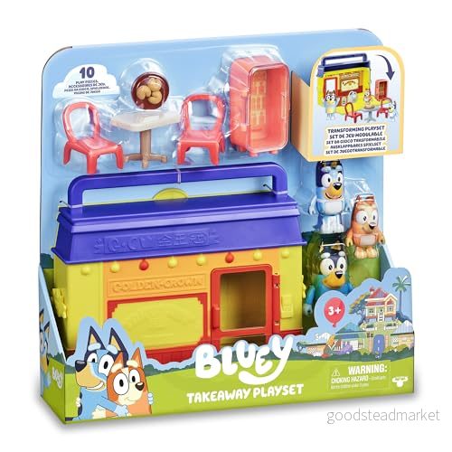 Bluey Takeaway restaurang, spelset i form av en portfölj som förvandlas till leksak, med Brandit figurer, Bingo, spel över 3 år 8056379157557