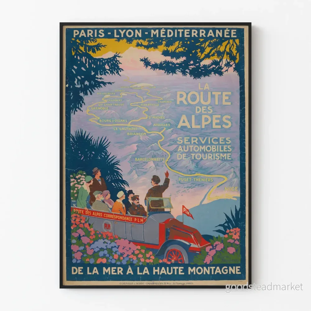 Vintageposter La Route des Alpes - Retro bergsvägsinredning för väggar