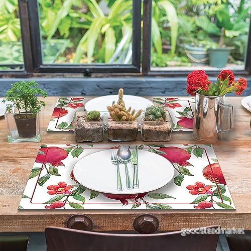 CREARREDA Amerikas granatunderlägg set om 4 frukostunderlägg av PVC, 48 x 33 cm, halkfri, tvättbar, smutsbeständig, värmebeständig, tillverkad i italien 8014093834246