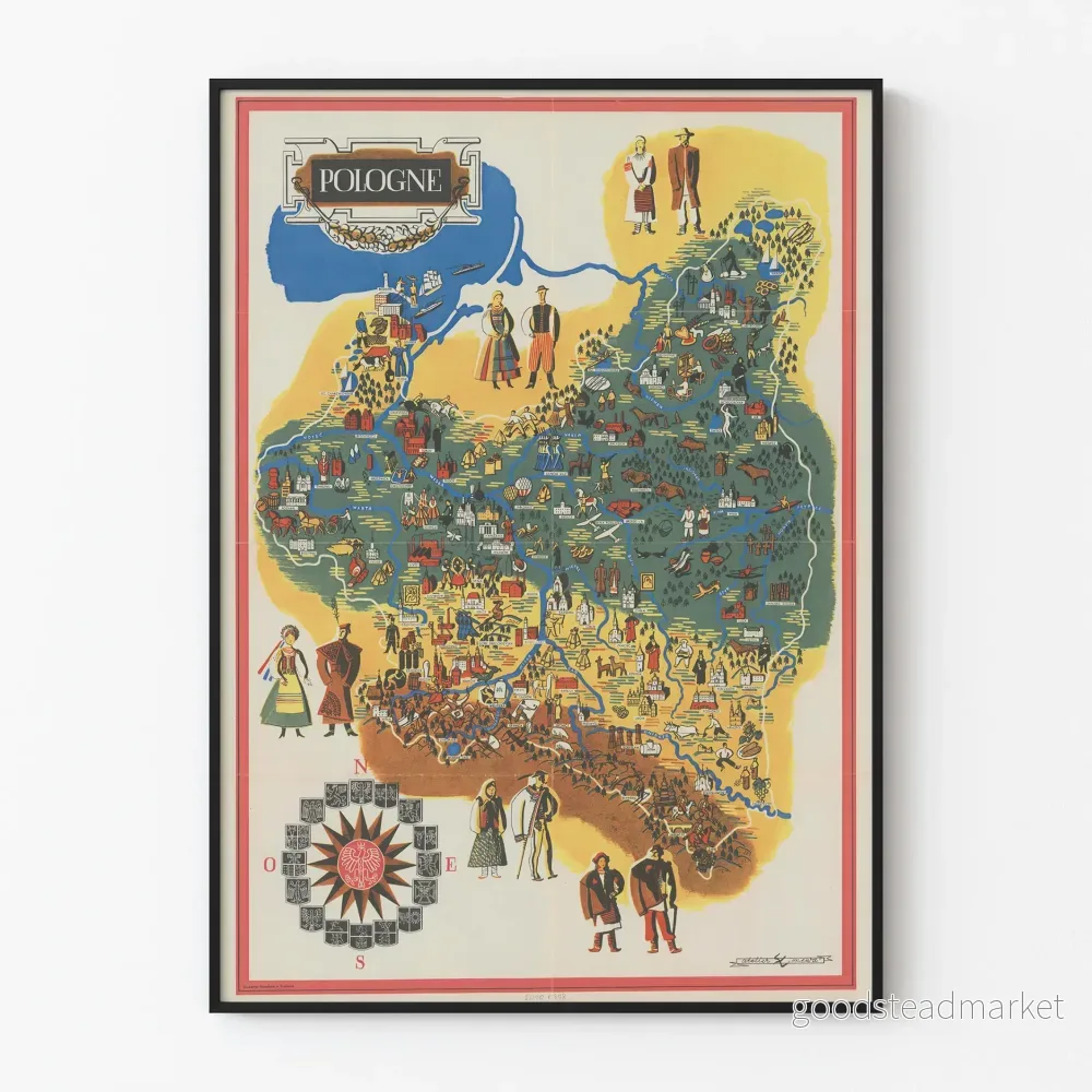 Traditionell polsk karta illustrerad vintageposter