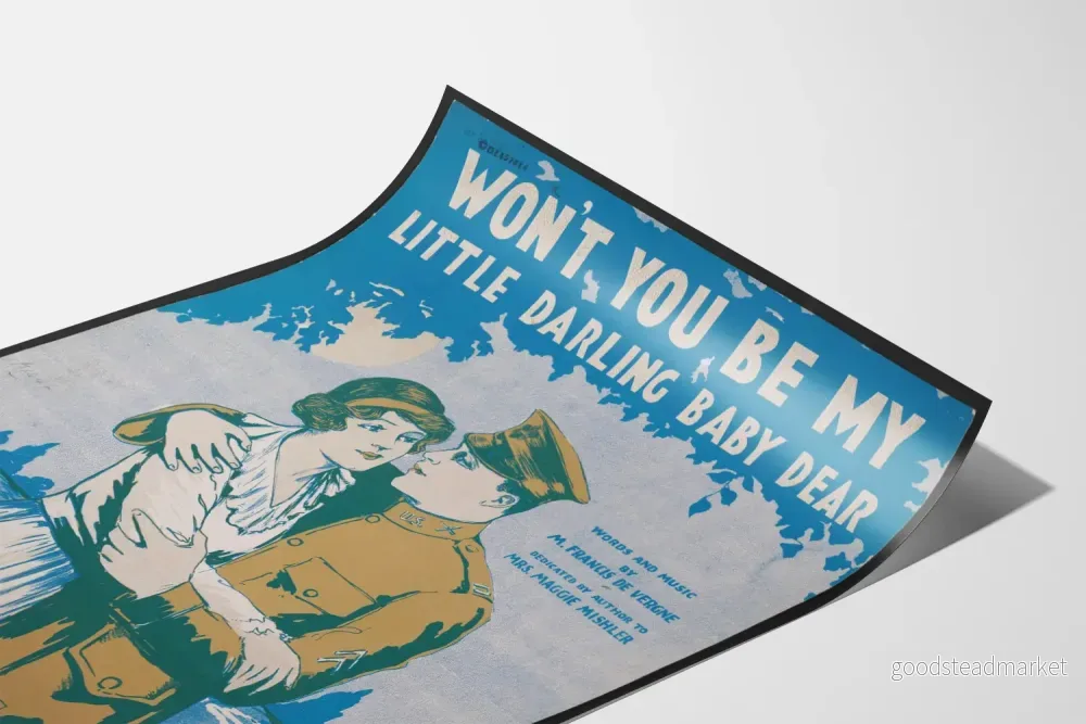Vintage romantisk poster med soldat och ung kvinna vid vattnet - Bild 3