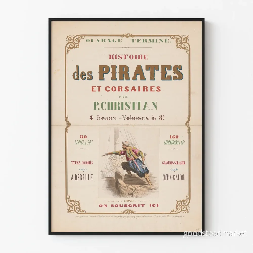 Vintageaffisch om Pirater och Korsarehistoria