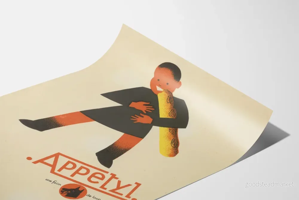 Vintageposter Appetyl - Lekfull illustration med barn och baguette - Bild 3