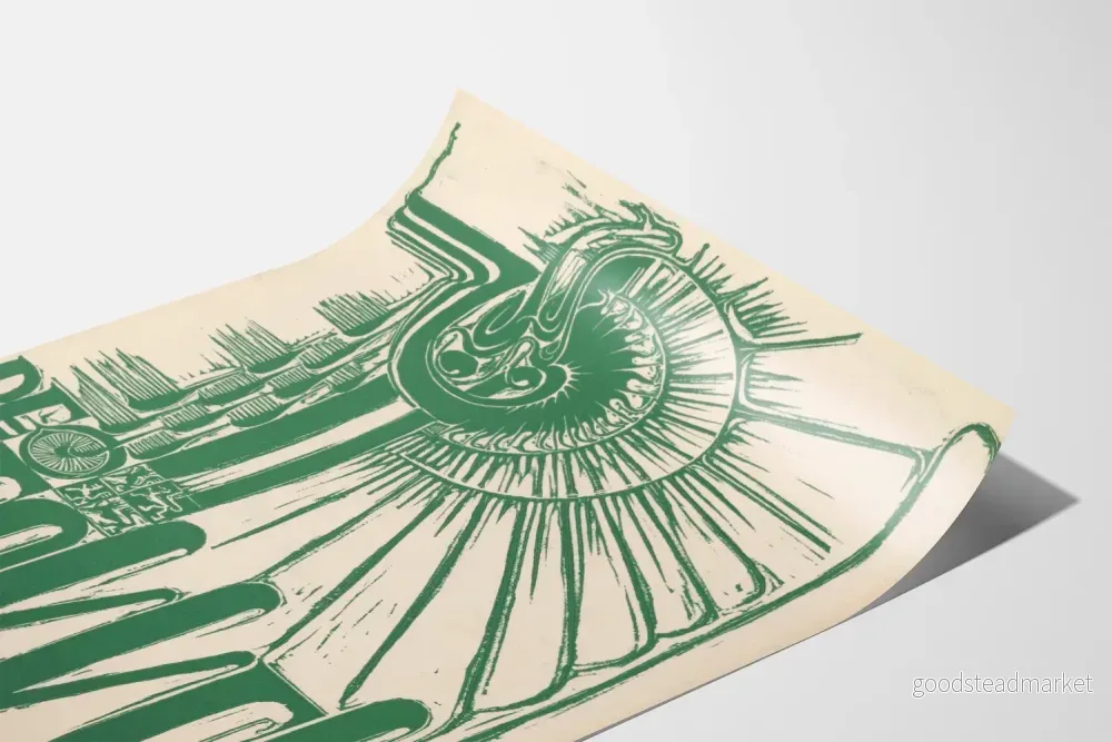 Dekorativ poster av Fakkel med vintage grafisk design i grönt - Bild 3