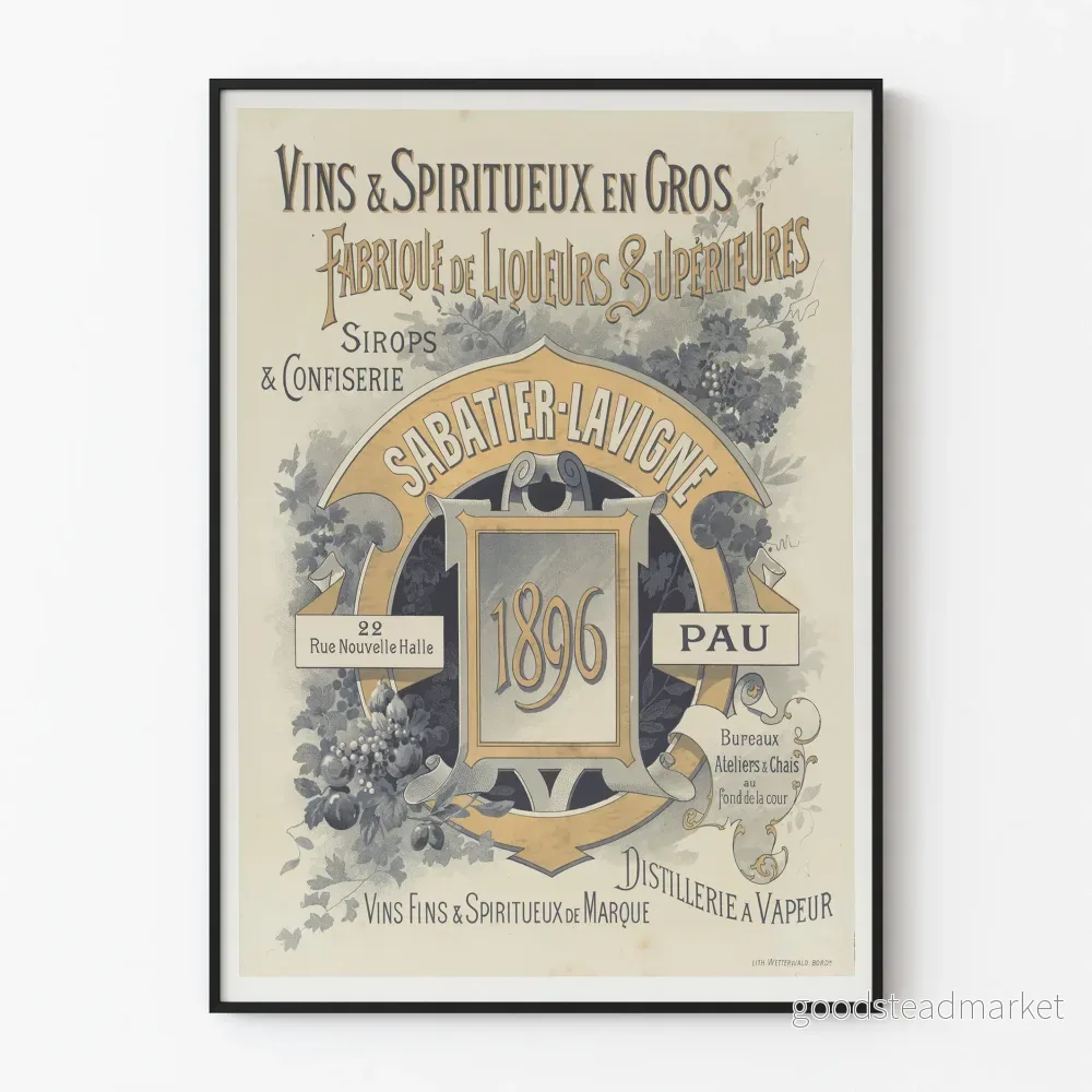 Vintageposter Sabatier-Lavigne 1896 - Väggdekoration för vin och sprit