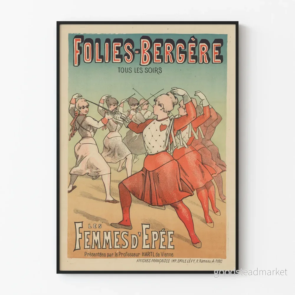 Poster Folies Bergère Les Femmes d'Épée Väggdekoration Vintage